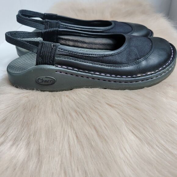 Chaco Devotee Womens  Black Leather Canvas Slingback Closed Toe Sandals Shoes - Picture 3 of 7